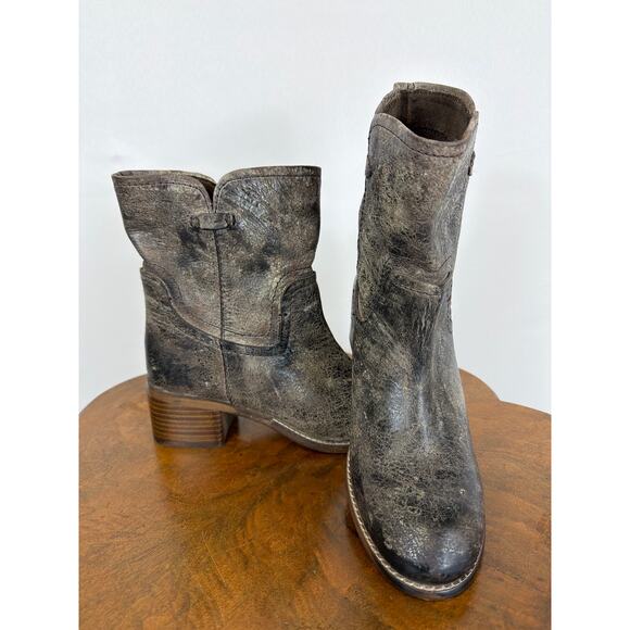 Diba True Shoes - Diba True Charcoal Distressed Leather Pull On 2 Inch Heel Boots Size 8.5 NWOB